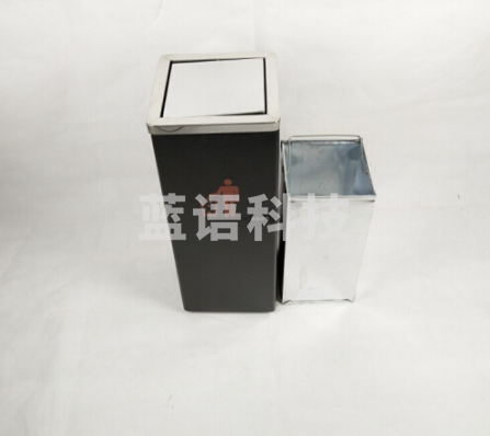 不锈钢方形黑色摇盖翻盖垃圾桶小号