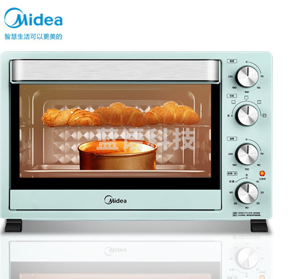 美的(Midea)家用多功能电烤箱35L 上下独立控温 4根烤管便捷旋控 旋转烧烤 PT35A0淡雅绿