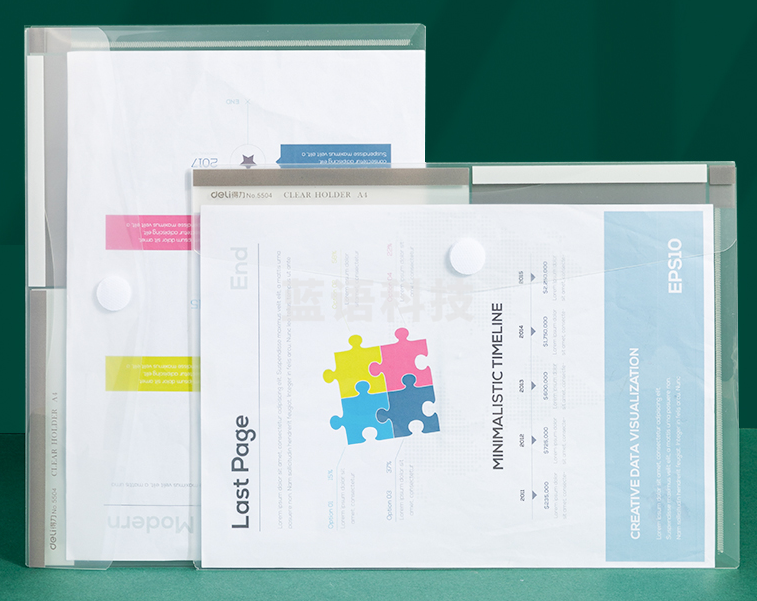 得力(deli) 5504 A4加厚透明文件袋/粘扣资料袋12个装GDSM