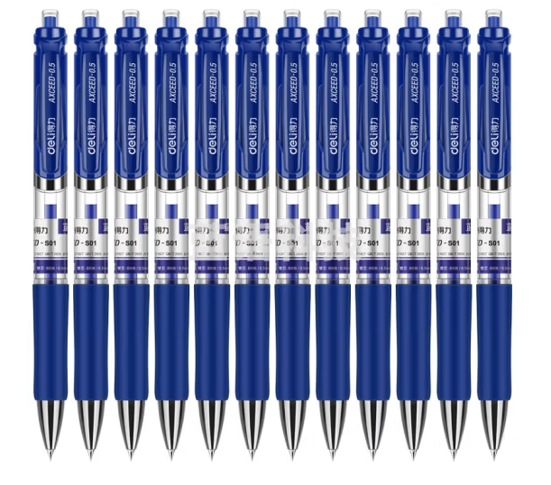 得力(deli)S01 签字笔 0.5mm子弹头经典办公按动笔水笔 蓝色