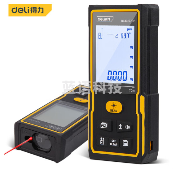 得力(deli)DL331070P 手持式大屏激光测距仪高精度电子尺红外量房仪电子水平泡70米