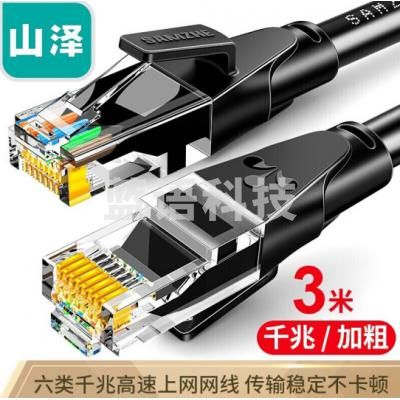 山泽(SAMZHE)WD6030 六类网线 CAT6类千兆极速8芯双绞 工程家用电脑宽带监控电脑网络跳线成品网线 黑色3米