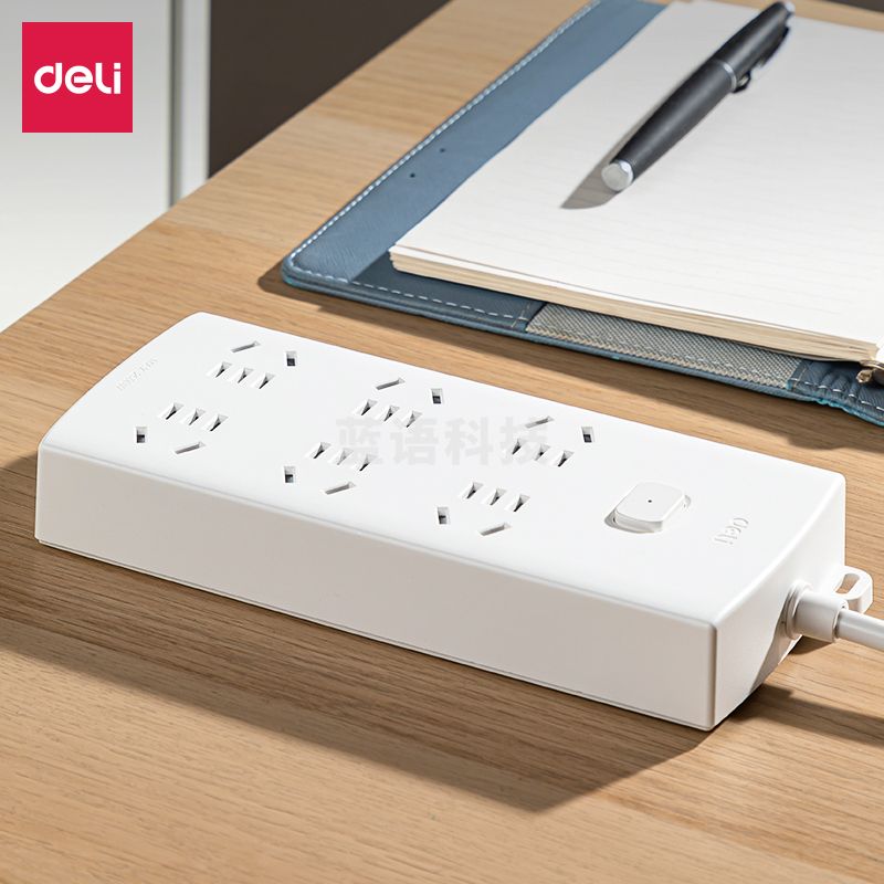 得力(deli)莹白系列延长线插座 接线板 线芯加粗 总控开关插座 办公家用用品 【6组合孔长10米】LX115(10)
