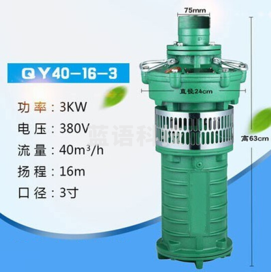 上海人民 油浸泵 潜水泵 三相380V水泵 国标 3KW40吨16米3寸 货号：JC
