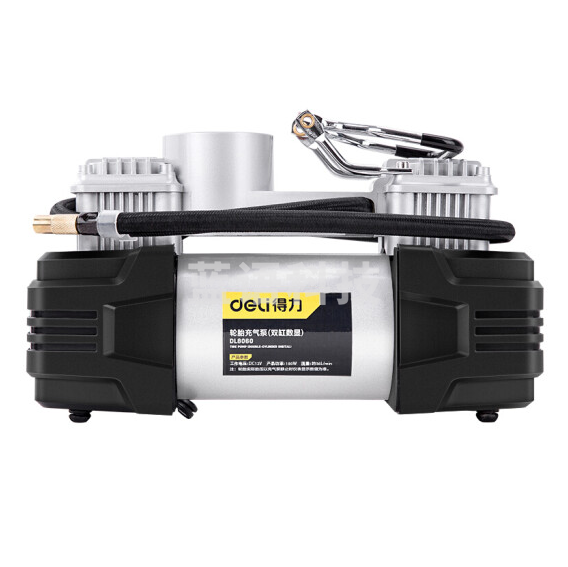 得力（deli）金属双缸车载充气泵 便携式打气筒 双30缸数显预设胎压充气泵 DL8060  货号：JC