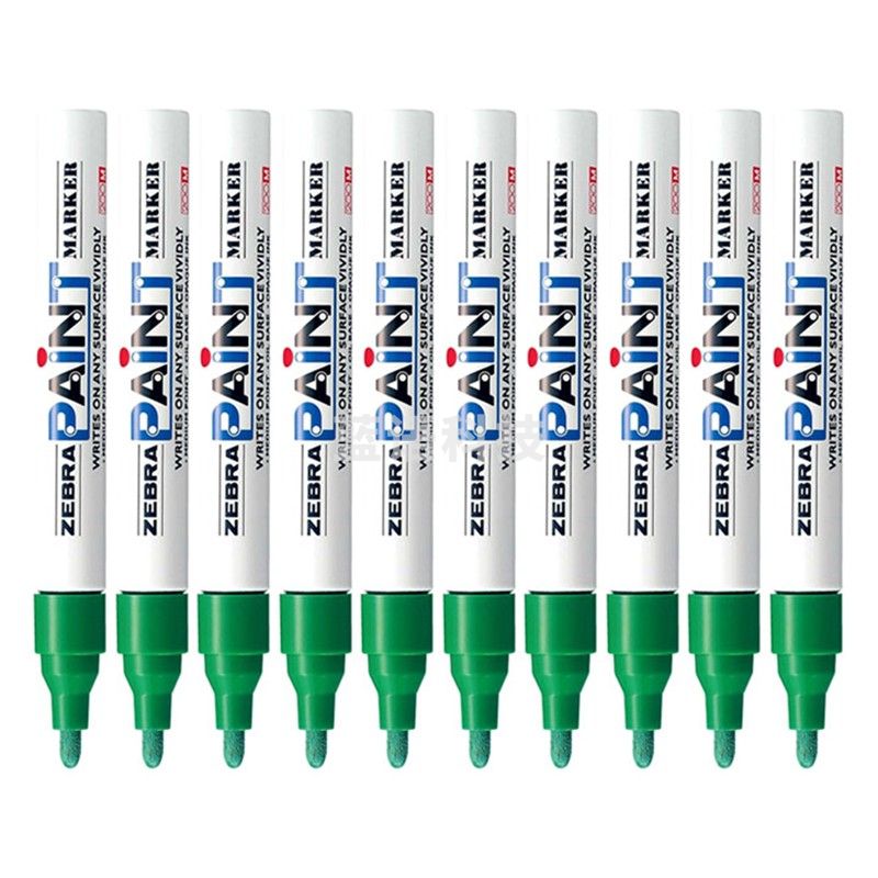 斑马牌（ZEBRA）油漆笔 油性记号笔 大号物流笔签名笔/马克笔 PAINT-MOP 绿色 10支装