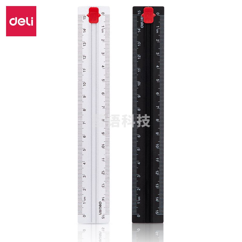得力(deli)79750 15cm学生直尺 金属记忆尺 带凹槽防滑尺子 双向刻度铁尺 颜色随机