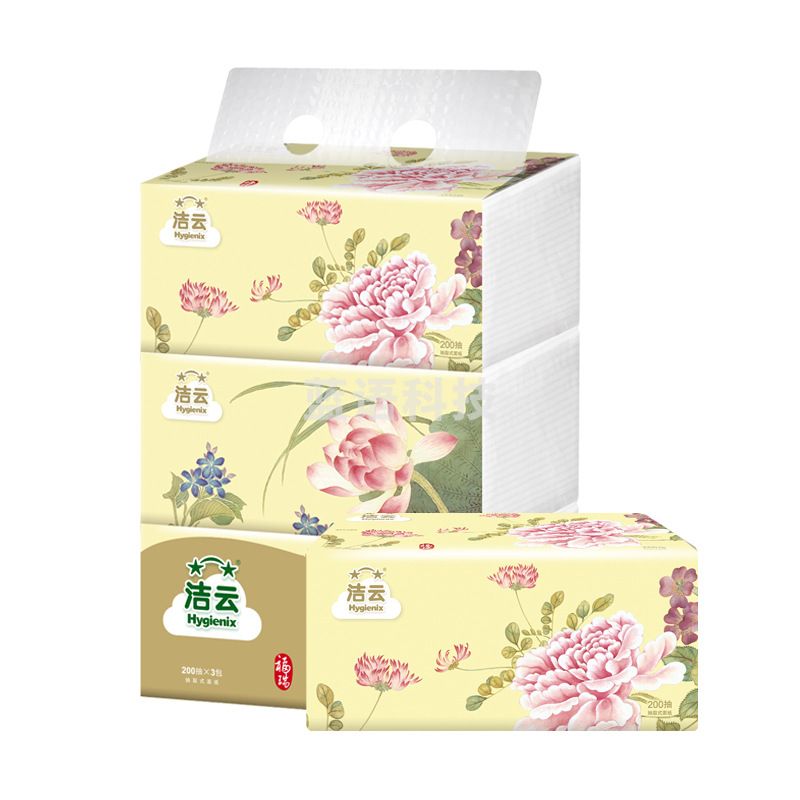 洁云 162005/162218 国色200抽双层塑包面巾纸3包/提 16提/箱