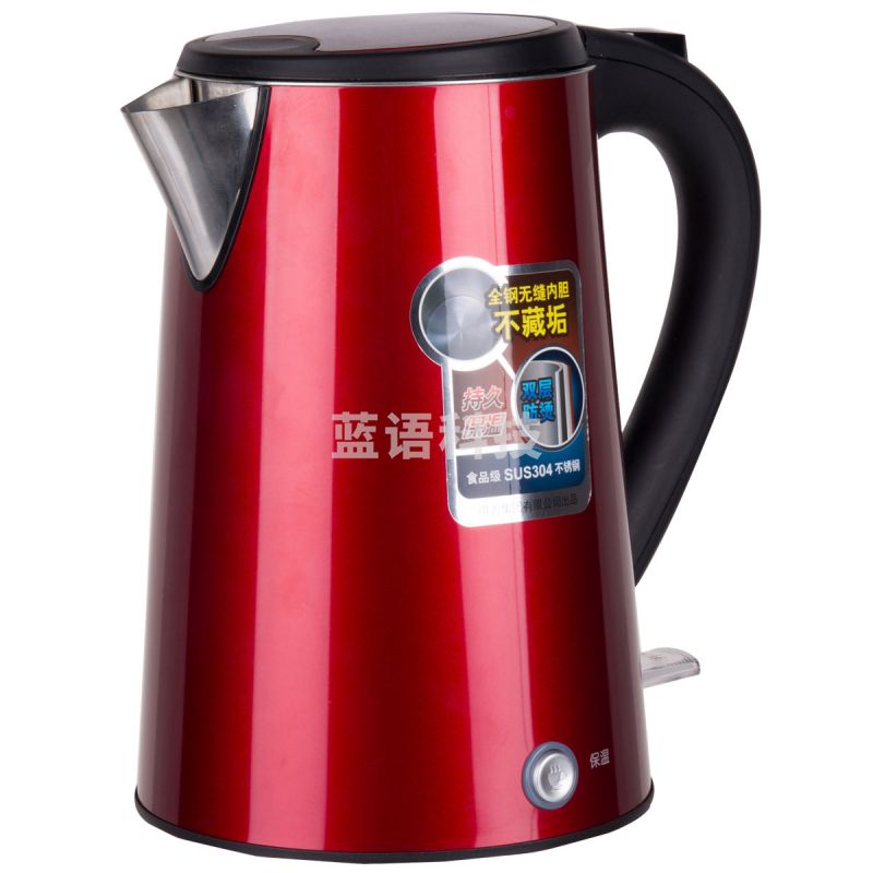 得力（deli）0767电热水壶(红)双层不锈钢