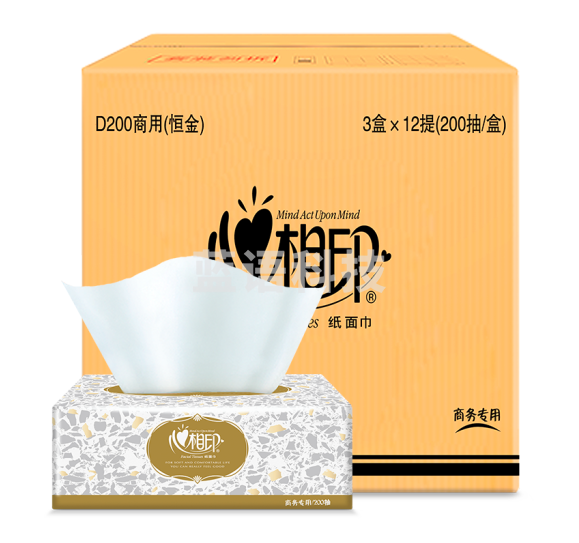 心相印 D200 盒装抽纸 双层200抽/盒*3盒/提*12提/箱 190mm*185mm （36盒）