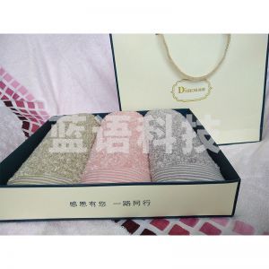 迪穆 普罗旺斯系列三条装毛巾礼盒 DM-3003 米/灰/粉红 34cm×74cm * 3 起圈部100%长绒棉AB纱