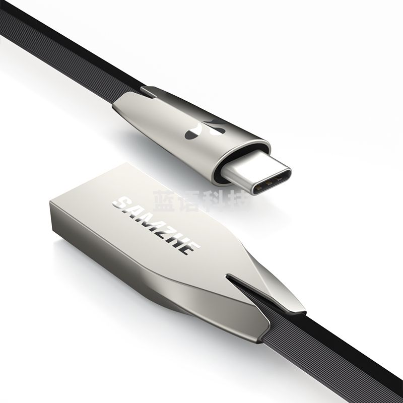 山泽 Type-c数据线 安卓手机充电器线 锌合金电源头线 支持华为Mate20Pro/P20 小米8SE/6x 2米 黑色