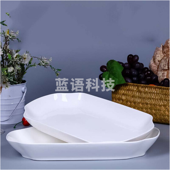 陶瓷家用超大号长方形鱼盘 蒸烤菜鱼盘子 纯白 27.5cm （2只装）
