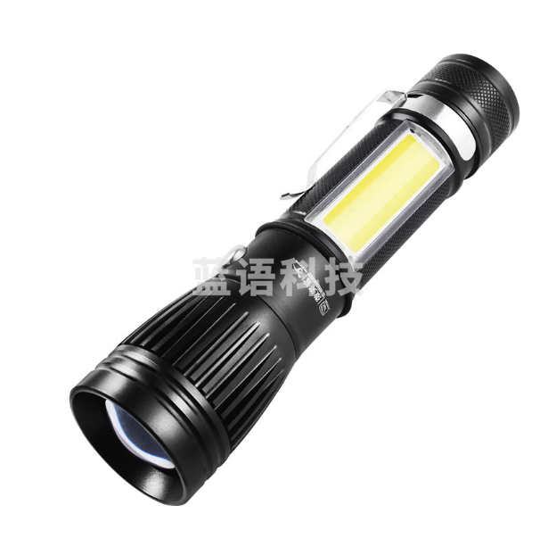 微笑鲨 T6 LED远射强光手电筒带侧灯笔夹USB充电口户外照明