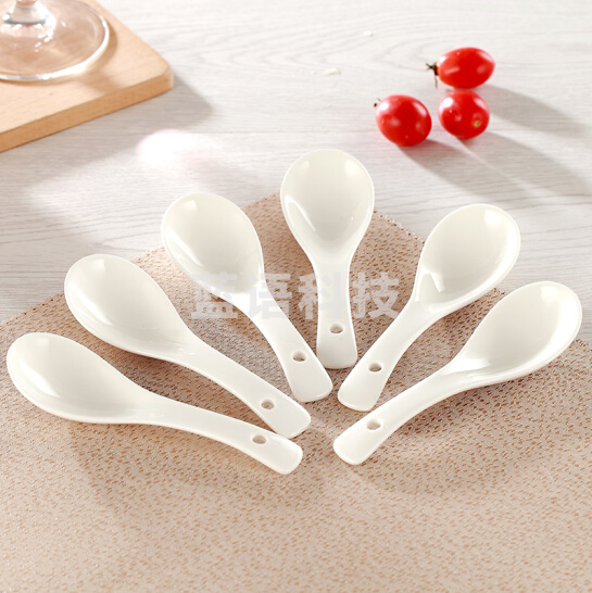 陶瓷勺 汤勺 纯白陶瓷勺 6个/组