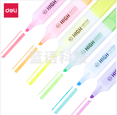 得力(deli)6色荧光笔醒目标记笔水性彩色记号笔 6支/袋S628 5袋/组  货号：WY