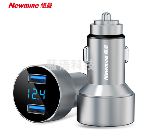 纽曼（Newmine）车载充电器点烟器一拖二双USB金属车充电压显示检测智能控温快充12V/24V车通用 SX001-008