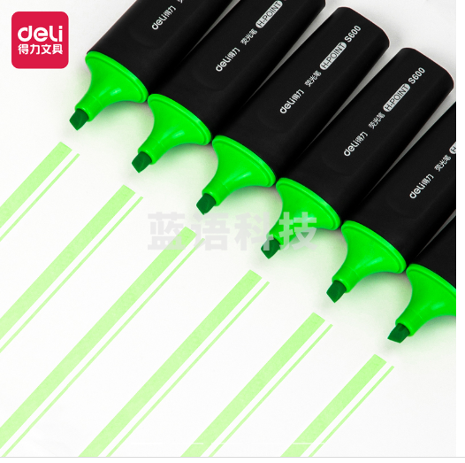 得力（deli）S600 绿色 荧光笔 水性记号笔 重点标记笔 10支/盒