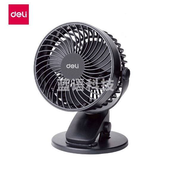 得力 3688 USB桌面风扇  台夹两用 可360度旋转 黑色[5寸]