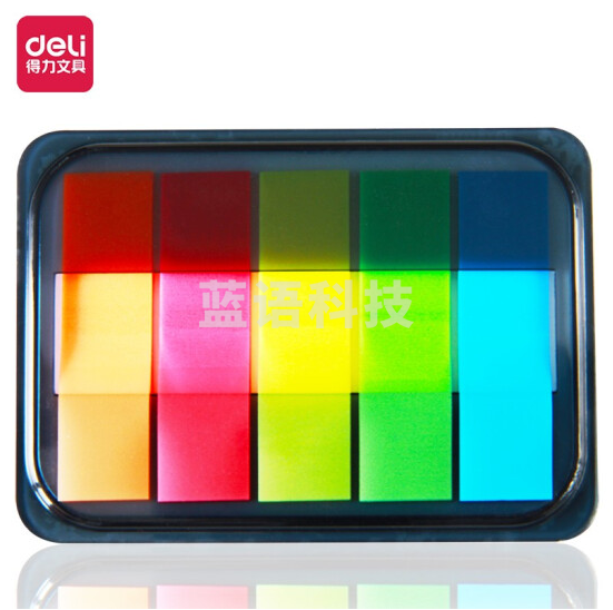 得力 9060 五色荧光膜指示标签贴100张 44*12mm 抽取式便利贴便签条记事贴