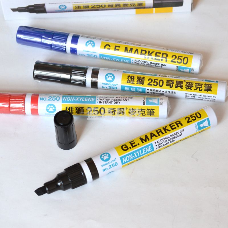 雄狮 250 黑色记号笔 5mm 单头 奇异笔油性斜头12支