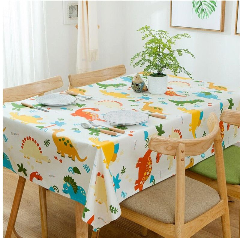 卡通餐桌布小方桌圆桌茶几台布 白色恐龙：90*140