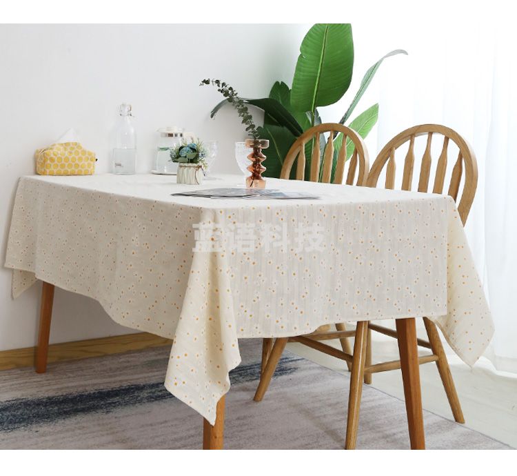 布艺蕾丝法式田园碎花台布茶几布圆餐桌布 米黄小雏菊（卷边款）：100*160cm