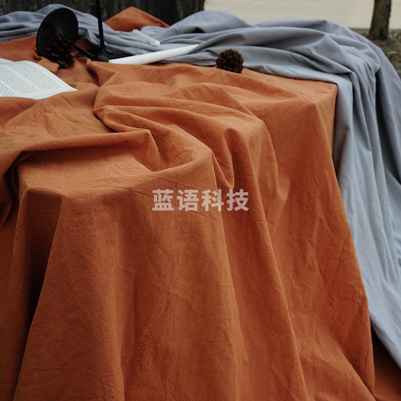 橙橘色桌布 棉麻法式复古野餐台布 桔色肌理纹：140*300cm毛边