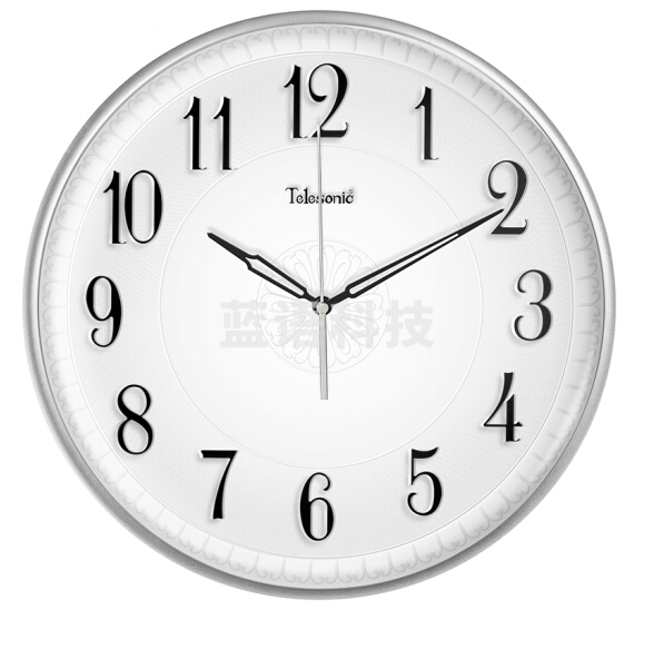 天王星（Telesonic）Q5679-1挂钟 14英寸  客厅卧室时钟 简约静音扫描石英钟表  银色