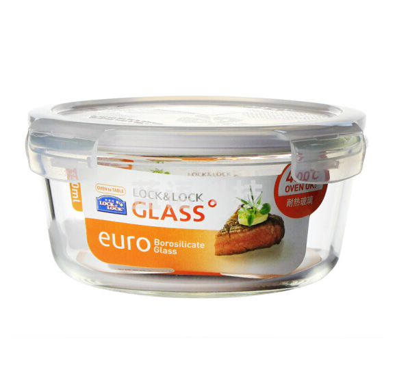 乐扣乐扣 950ml 耐热玻璃保鲜盒 微波炉烤箱便当 圆形饭盒