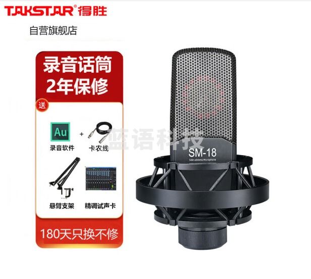 得胜(TAKSTAR)SM-18 大振膜电容麦克风 专业录音手机直播声卡设备套装