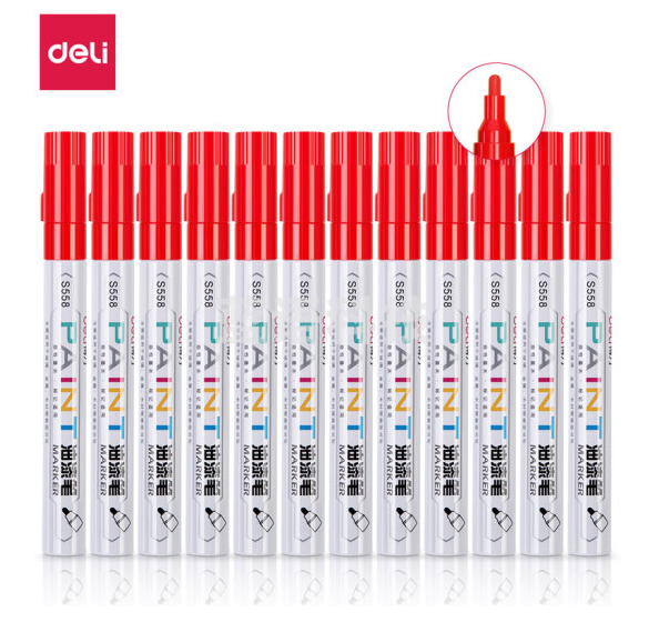 得力S558油漆笔马克笔记号笔2.0mm 12支/盒 （单位：支） 红