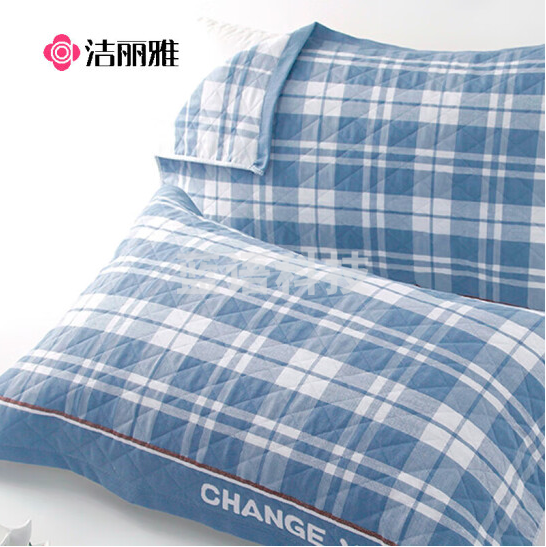 洁丽雅 枕巾 三层提花透气枕头巾 格律-蓝  单只