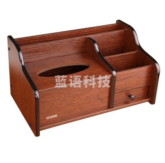 办公家用桌面笔筒收纳盒 多功能创意纸巾盒 木质抽纸盒 6004A  货号：LJ