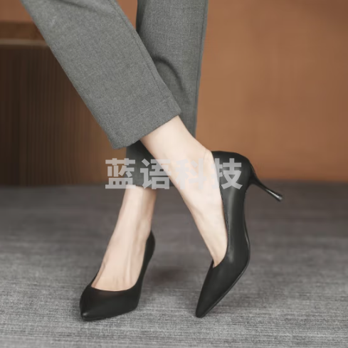 学生礼仪课正 装通勤工作鞋皮鞋 皮面黑色（5cm）货号：GD