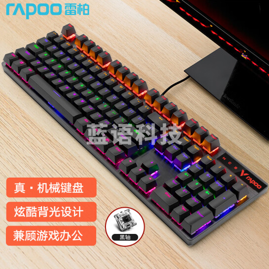 雷柏（Rapoo） V500PRO 有线背光机械键盘 104键全尺寸 全键无冲键盘 黑轴 货号：GD
