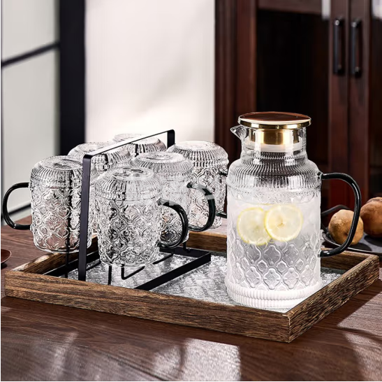 青苹果  复古海棠花冷水壶玻璃茶壶套装   货号：JC