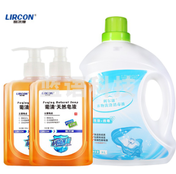 利尔康   葡清天然皂液去污泡沫细腻易清洗  【葡清皂液2瓶】+【洗衣液3L】