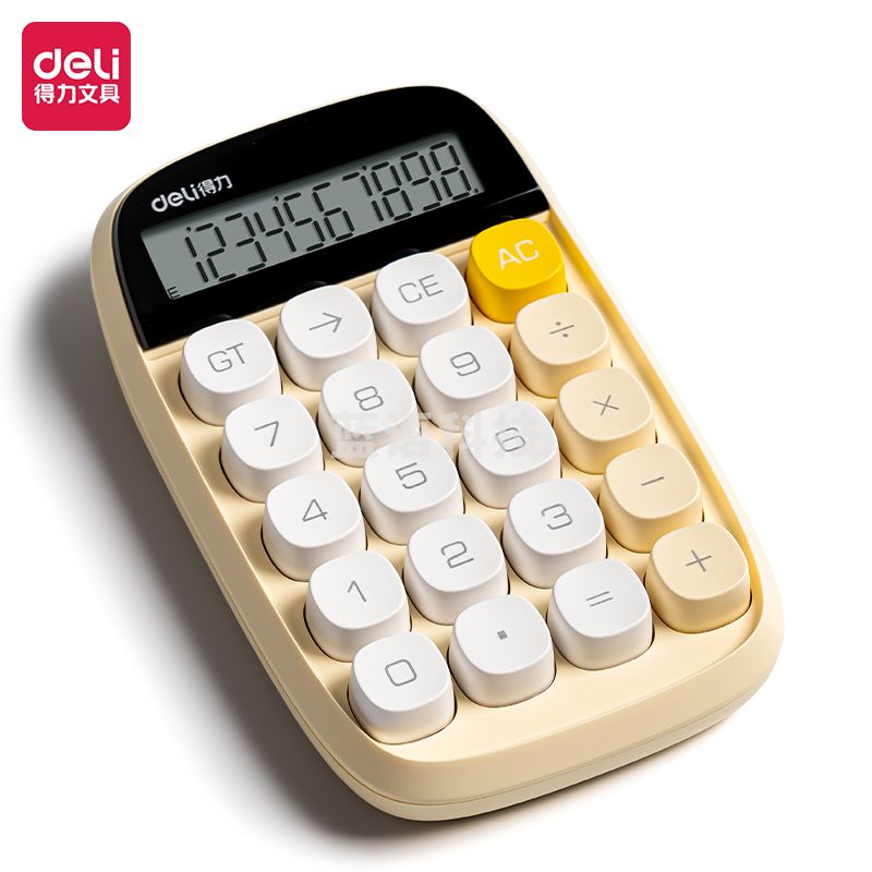 得力 圆点高按键时尚计算器 10位数字显示计算机TE35 黄