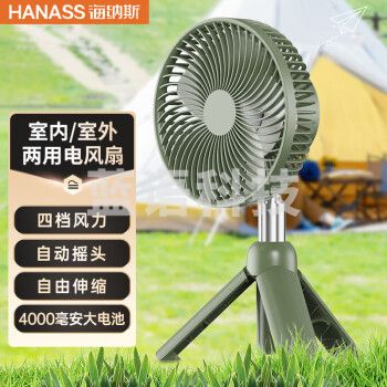海纳斯（HANASS）户外露营充电风扇 桌面学生宿舍吊扇可伸缩摇头 帐篷挂壁带灯夜长续航RD09
