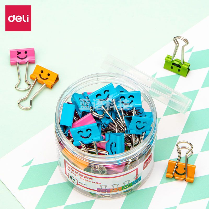 得力(deli) 8487微笑长尾票夹筒装(混)(40只/筒)