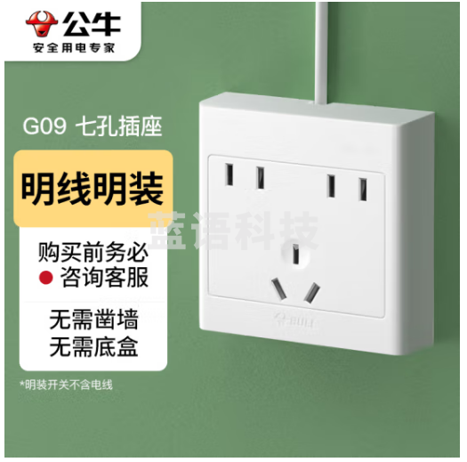 BULL/公牛 G09系列二位二极+三极连体插座 G09Z323S 10A 250V 明装 1个 销售单位：个
