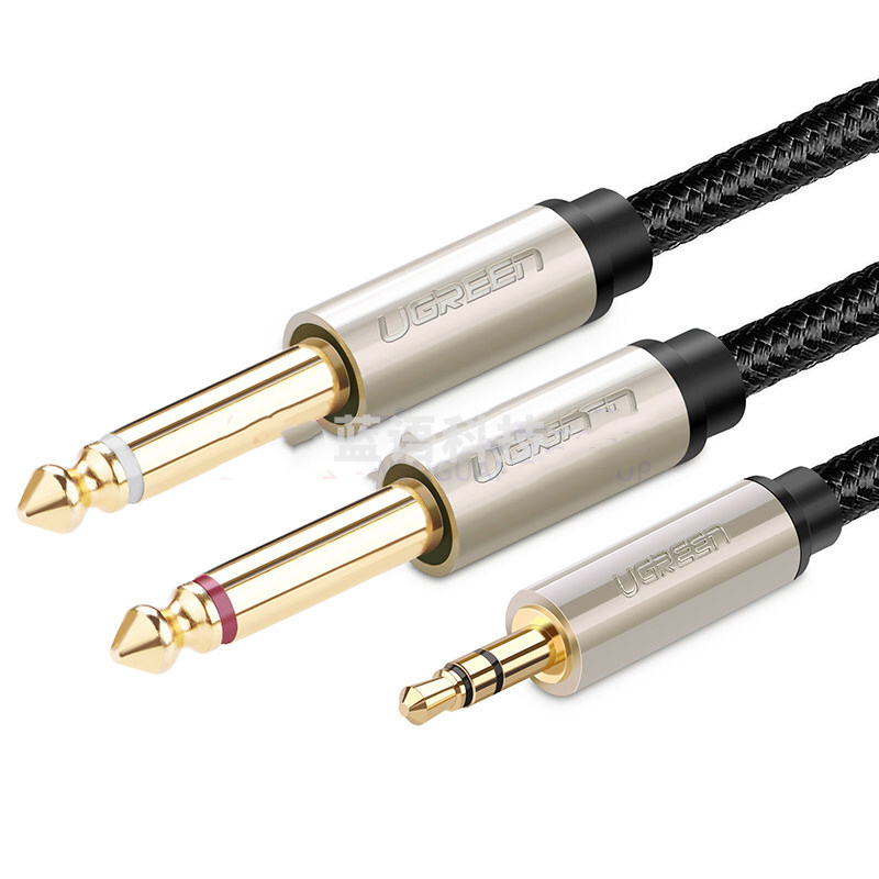 绿联 UGREEN 音频线 40793 AV126 3.5转双6.5音频线 一分二转接头 6.35mm大二芯连接线 3m (黑色)