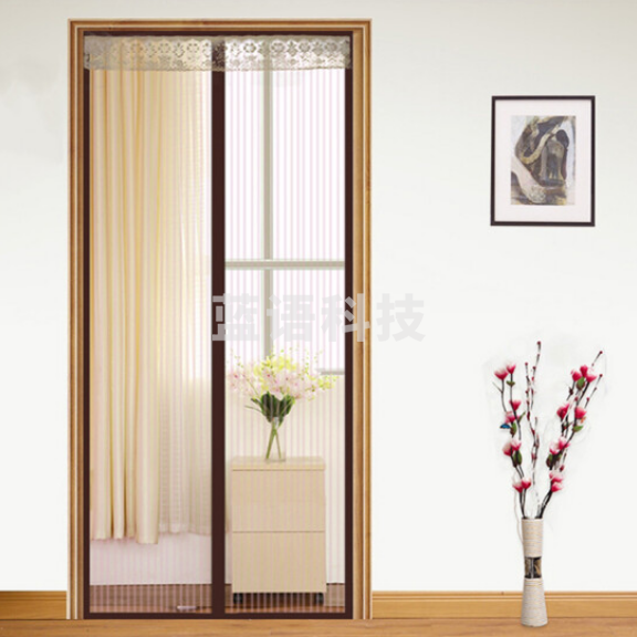 宫薰 魔术贴防蚊门帘夏日磁性加密软纱门沙窗纱网纱窗蚊子自粘型可拆卸 条纹咖啡色90*210cm