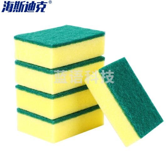  海斯迪克 HK-849 高密度洗碗海绵 厨房清洁神器 直角10*7*3cm黄绿色(50个)