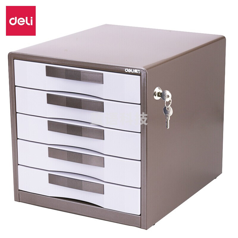 得力9702五层金属外壳文件柜抽屉资料收纳柜(闪银棕)