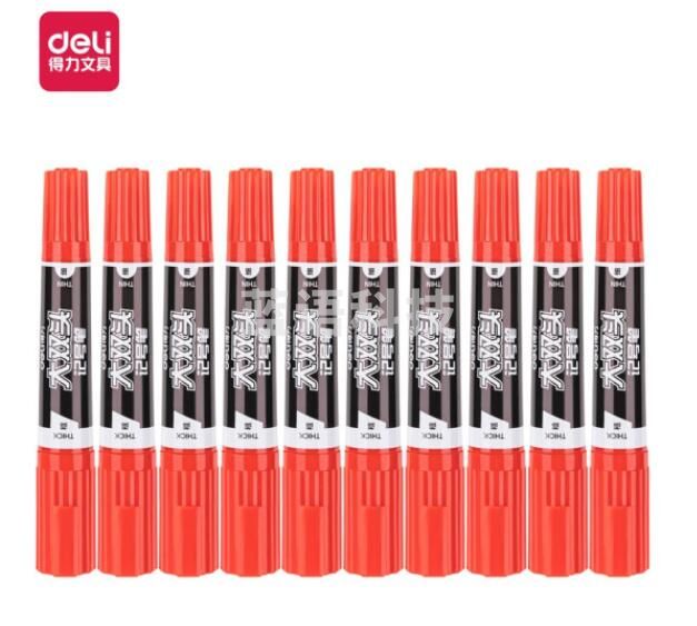 得力(deli)S555 大双头多用记号笔 10支/盒 红色