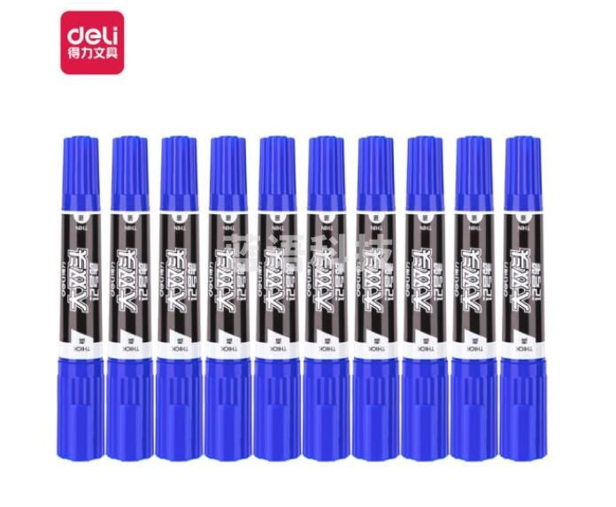 得力(deli)S555  蓝色大双头多用记号笔 10支/盒