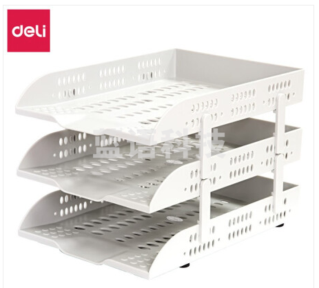 得力(deli)文件框资料架文件架办公用品多层加厚文件夹文件座简易桌上资料夹 三层超厚文件盘 灰白 9215