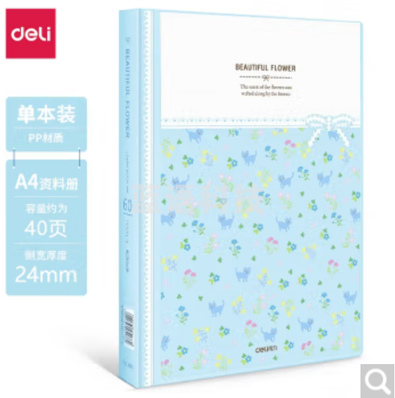 得力文件册A4活页资料册文件夹 插页多页档案  5174 浅蓝40页 资料册